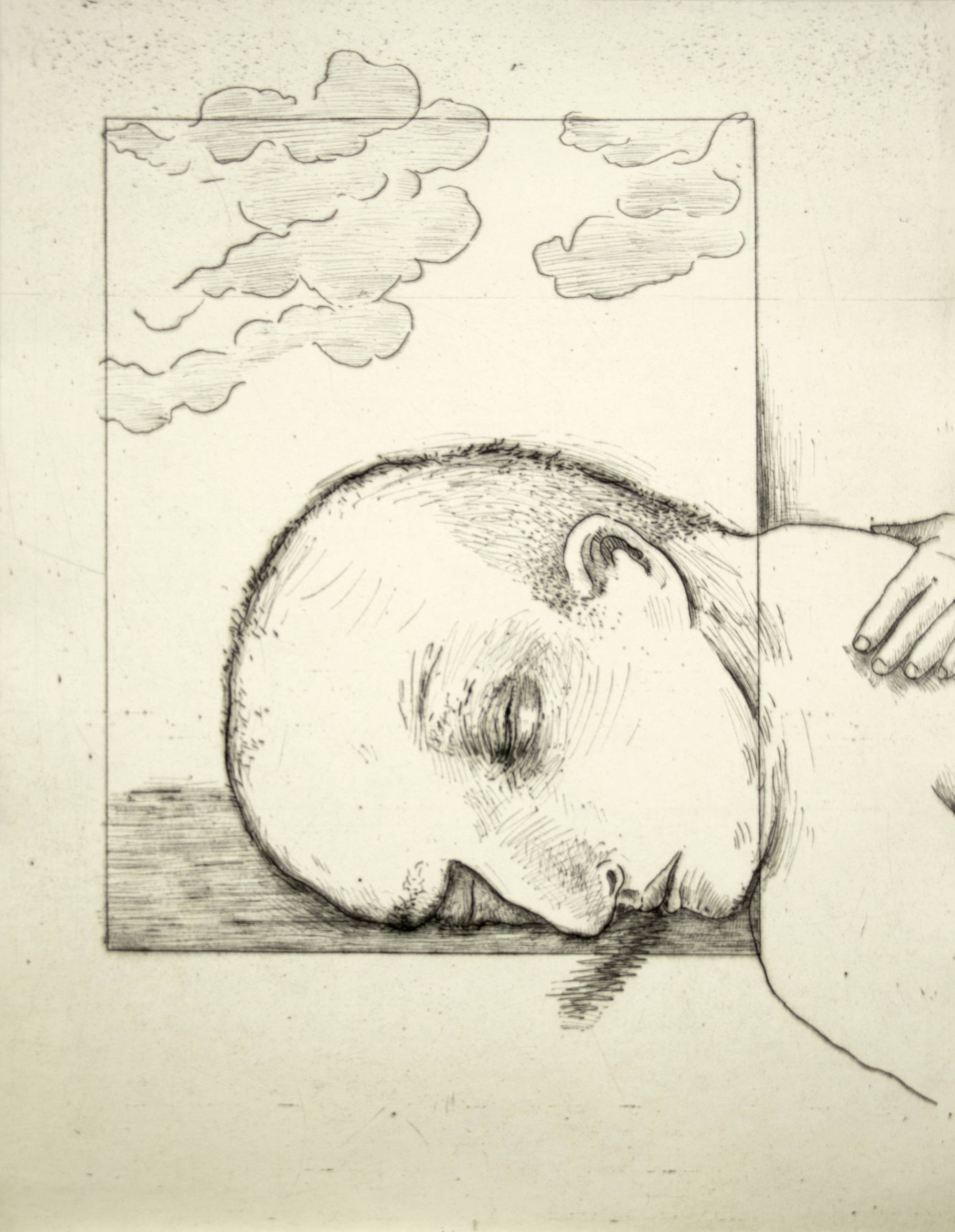 Etching of man on his side